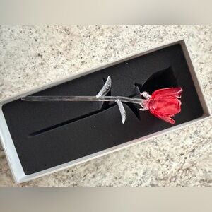 Elegant Red Glass Rose Decor